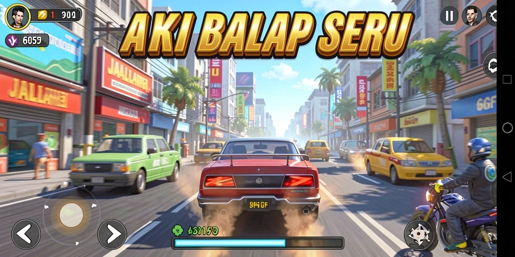 Tampilan aksi balap intens di 6CF dengan mobil-mobil yang berkecepatan tinggi.