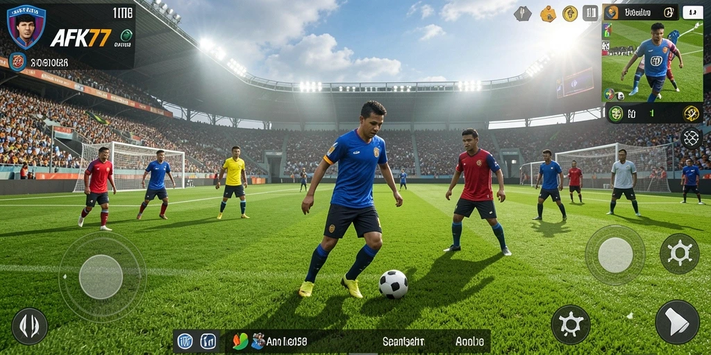 Tampilan gameplay seru di AFK77 saat pertandingan sepak bola.