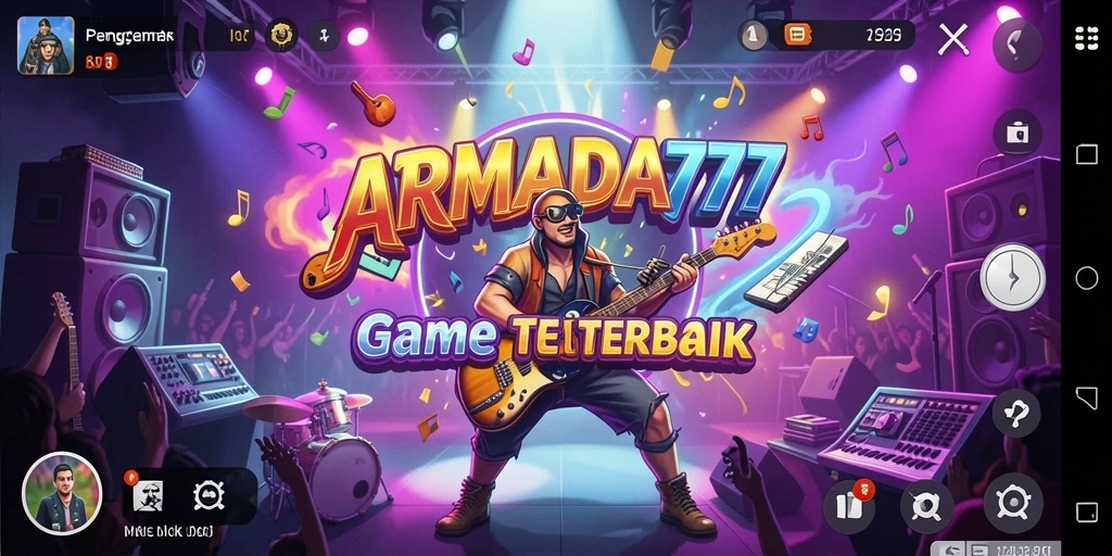 Screenshot utama ARMADA777 menampilkan pemain beraksi dalam tantangan musik yang seru.