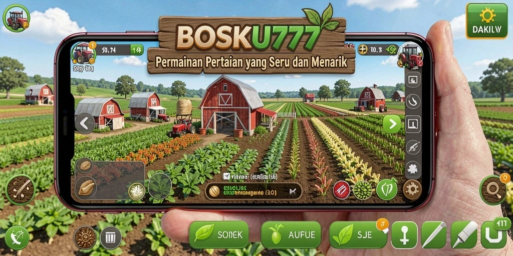 Screenshot gameplay BOSKU777 menampilkan aktivitas bertani yang menyenangkan.