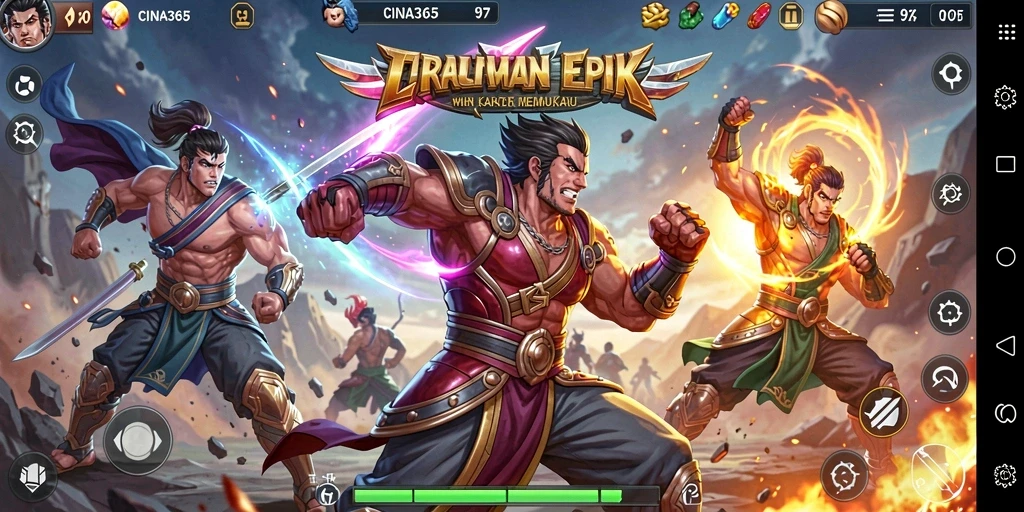 Gameplay Fighting epik di CINA365 dengan karakter kuat.