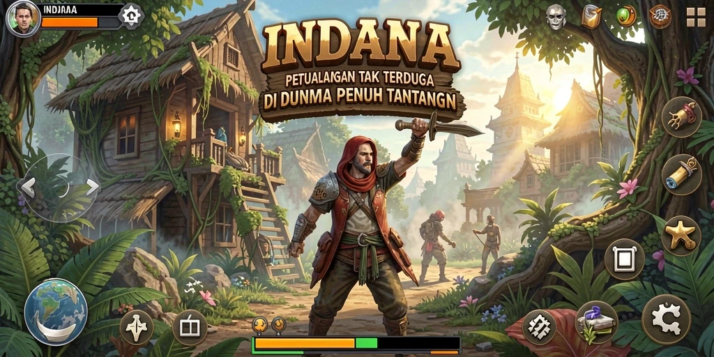 Screenshot gameplay <strong>INDAAA</strong> menunjukkan suasana petualangan yang mendebarkan.