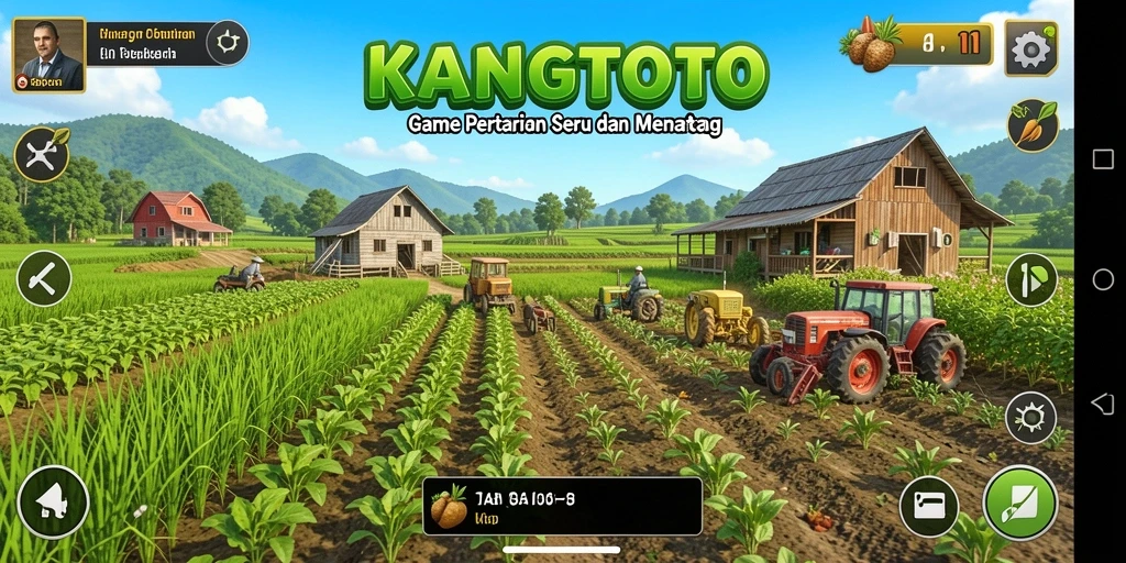 Tampilan gameplay KANGTOTO dengan lahan pertanian yang indah.