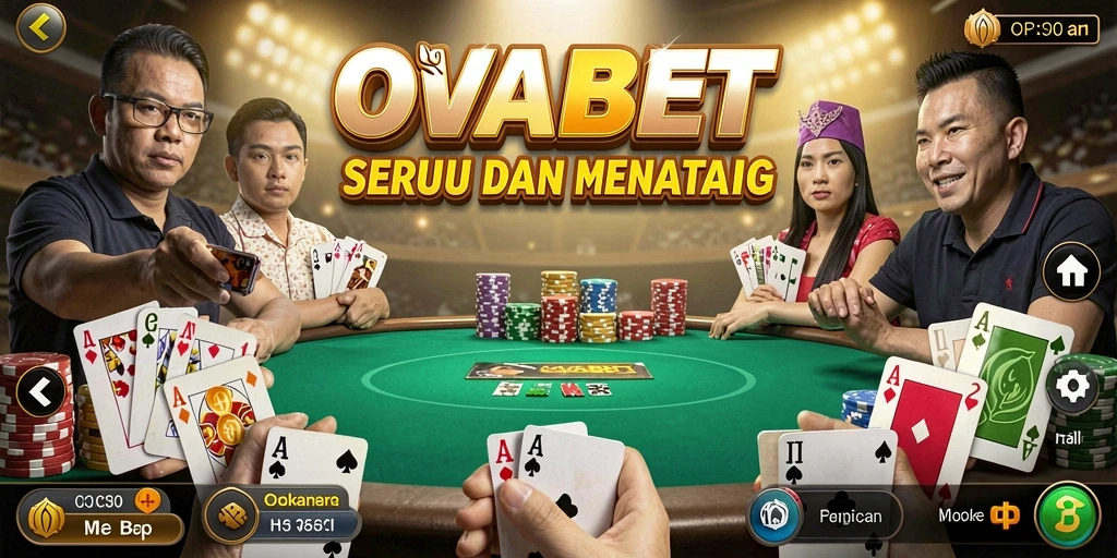 Tampilan gameplay Poker yang seru dan interaktif di OVABET.
