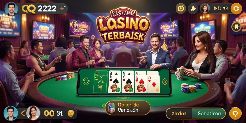 Tampilan utama QQ222 yang menawan menampilkan dealer langsung dan berbagai permainan Live Casino.