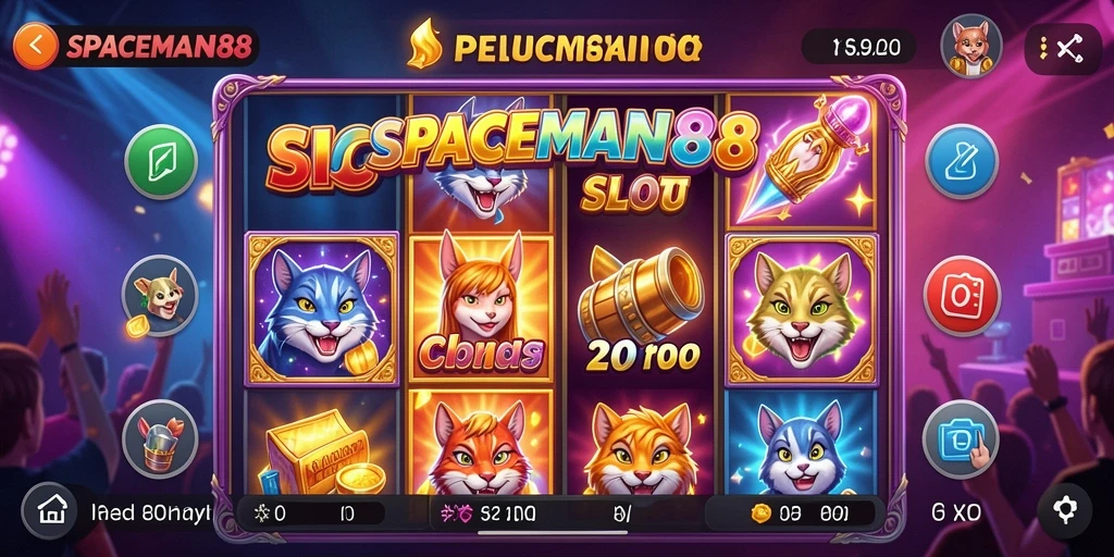 Tampilan gameplay menarik dari SPACEMAN88 dengan simbol-simbol Slot yang berwarna-warni.