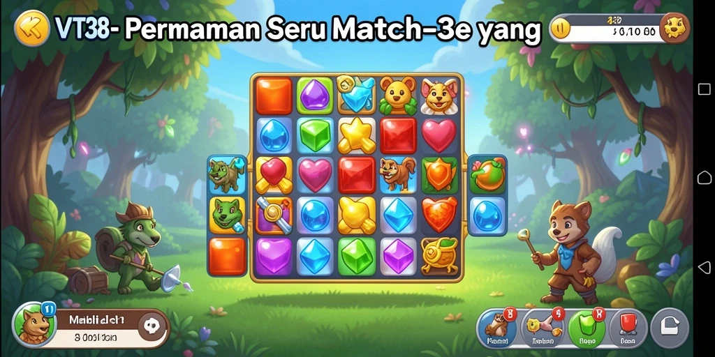 Tangkapan layar utama VT38 menampilkan gameplay Match-3 yang seru.