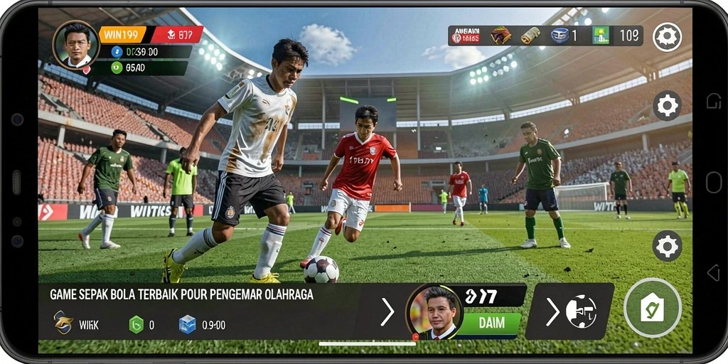 Tampilan permainan intesif dengan aksi sepak bola yang mendebarkan.
