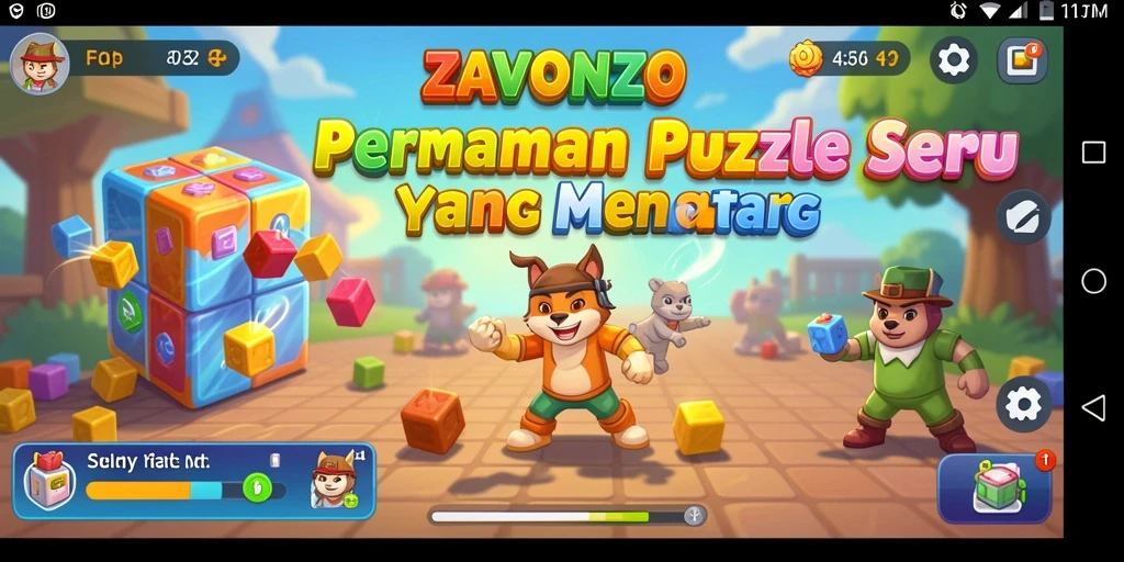 Screenshot permainan ZAVONZO yang menunjukkan tantangan puzzle.