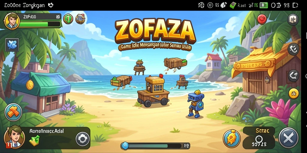 Screenshot gameplay ZOFAZA menampilkan karakter yang sedang bekerja secara otomatis.